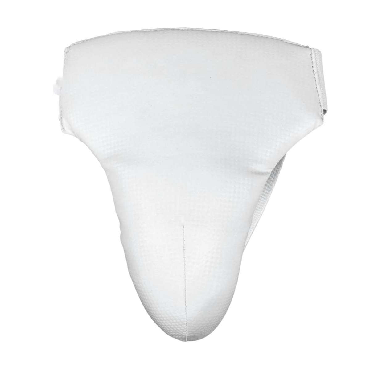 White Padded Groin Protector with Textured Cover and Curved Cup Shape